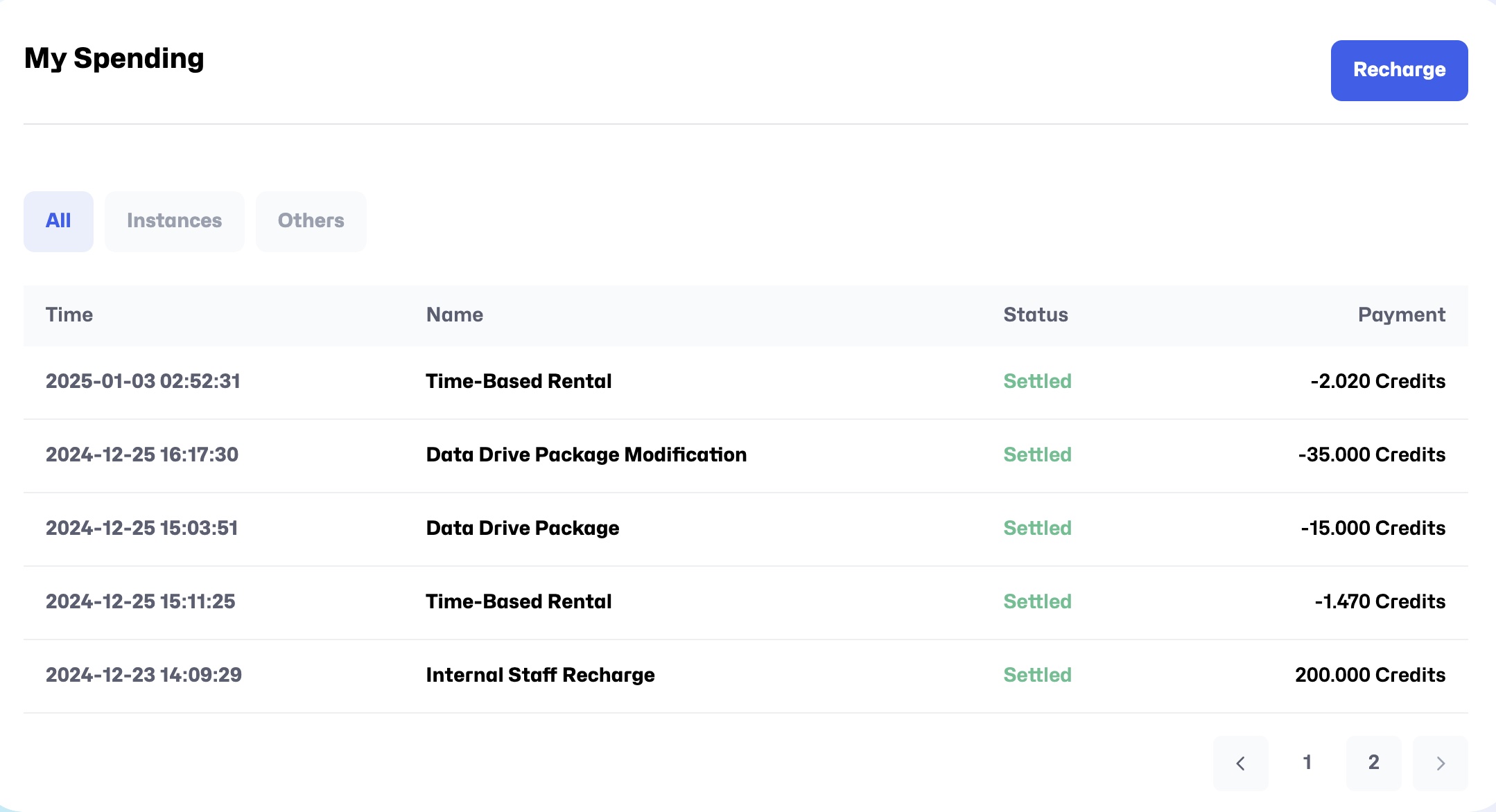 Billing history